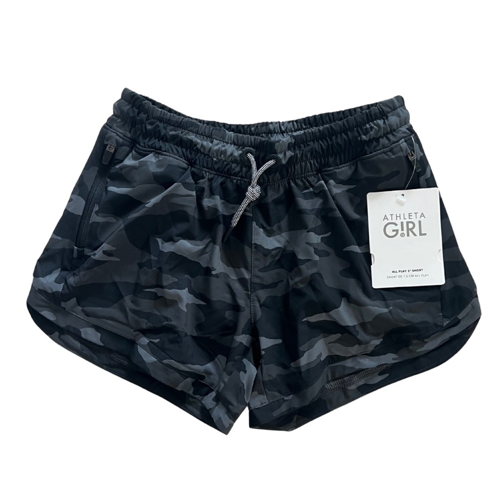 NWT Athleta Girl Black & Gray Camo Athletic Shorts